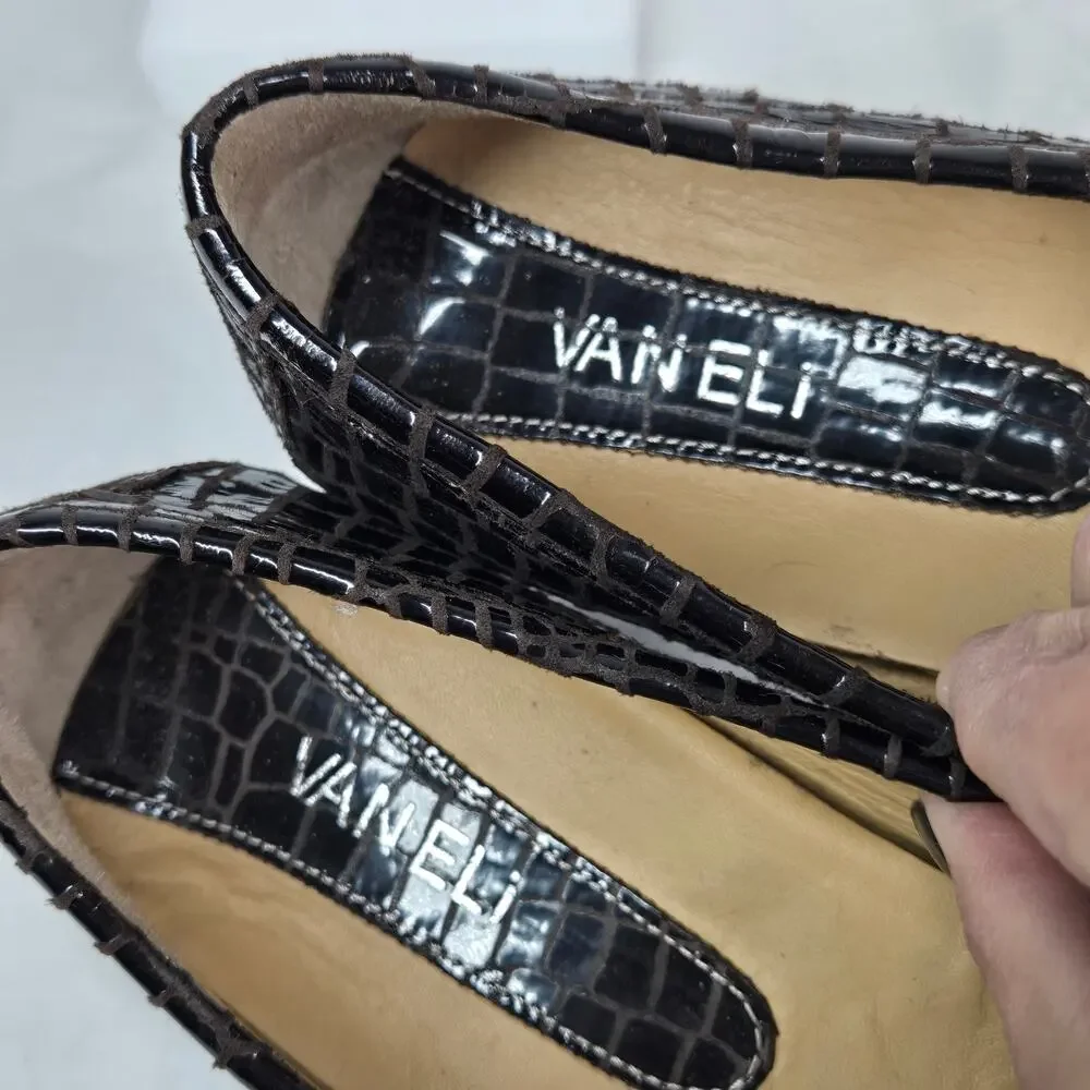 VanEli Brown Croc Embossed Patent Leather Loafers Moccasin Flats Women Size 9.5M